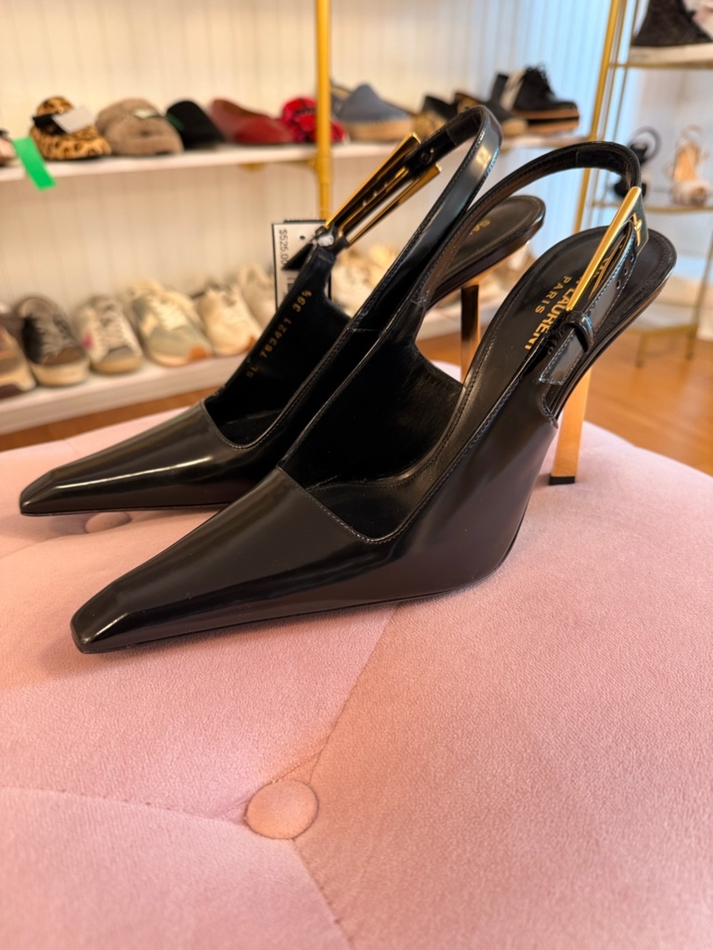 Saint Laurent Black Leather Slingback pump